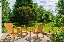 Terrasse mit Blick in den weitl�ufigen Garten Freizeitgrundst�ck f�r Wassersportler - ca. 100 Meter eigene Uferfront an der L�cknitz