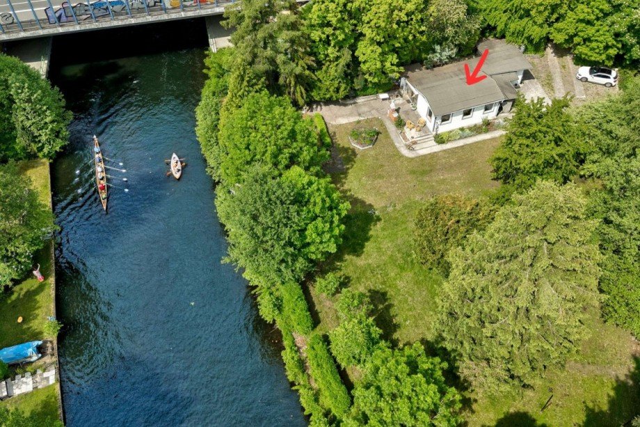 Luftaufnahme des Wassergrundst�cks an der L�cknitz Freizeitgrundst�ck Gr�nheide