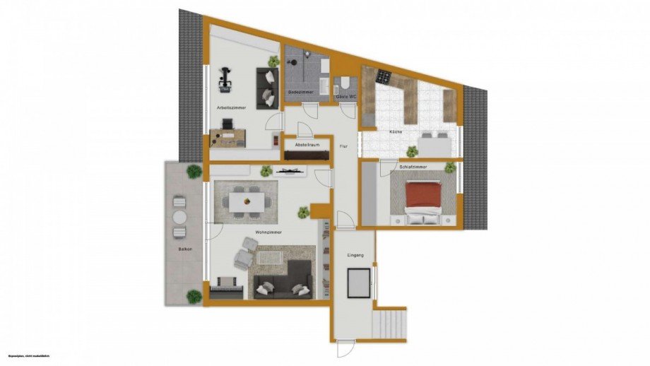 Grundriss mit M�blierung Dachgeschosswohnung Berlin